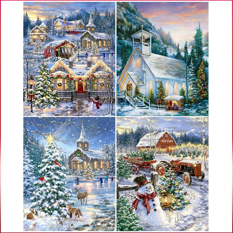 

GATYZTORY Full Diamond Mosaic Beads Embroidery Winter House 5D Diamond Painting Kit Landscape Handicraft Needlework Home Decorat