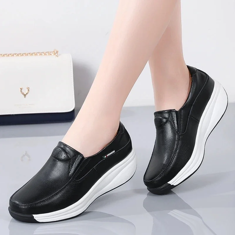 New Spring Sneakers Women Flats Platform Loafers Ladies Genuine Leather Comfort Wedge Moccasins Orthopedic Slip On Casual Shoes