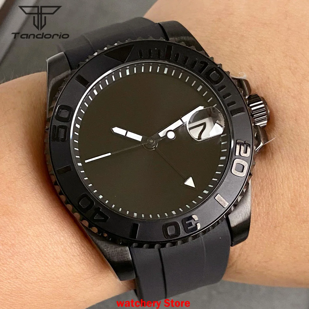 

Tandorio 40mm Black Dial PVD Case 200m Waterproof NH34 NH34A GMT Automatic Movement Men's Watch Black Bezel Sapphire Rubber Band