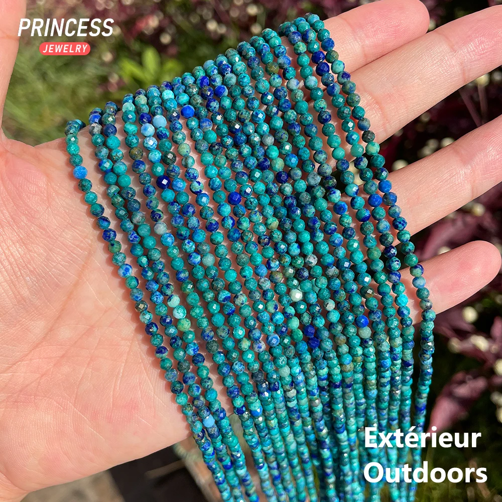 A+ Natural Chrysocolla Lapis Lazuli 2mm/3mm Faceted Beads For Jewelry Making DIY Charm Bracelet Necklace Accessories