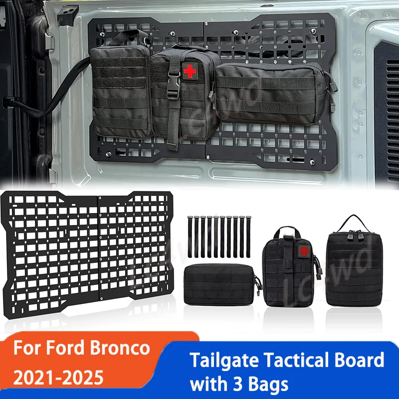 LC4WD Accessories Tailgate Molle Tactical Panel Rear Expansion Storage Cargo Rack with 3 Bags For Ford Bronco 2/4 Door 2021-2025
