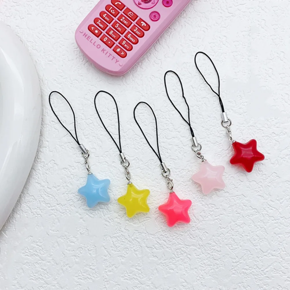 Vintage Cute Jelly Color Five Pointed Star Keychain Pendant Mobile Phone Hanging Chain Bag Pendant