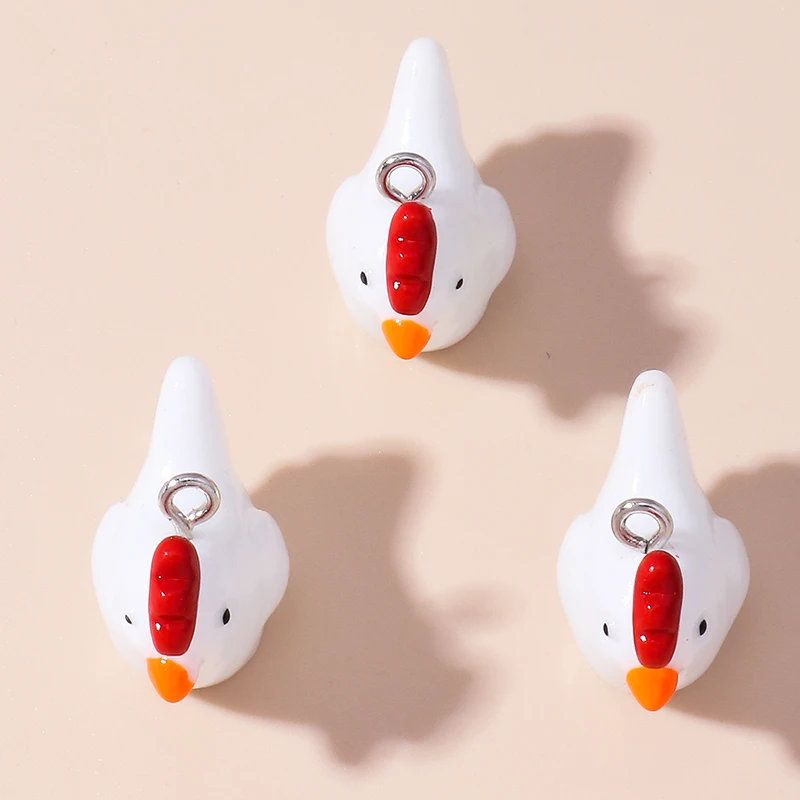 Leslie 10 stücke schöne Imitation Harz 3d Huhn Charms Kawaii Hahn Anhänger für DIY Schmuck Herstellung Ohrringe Armbänder Zubehör – Detail 6