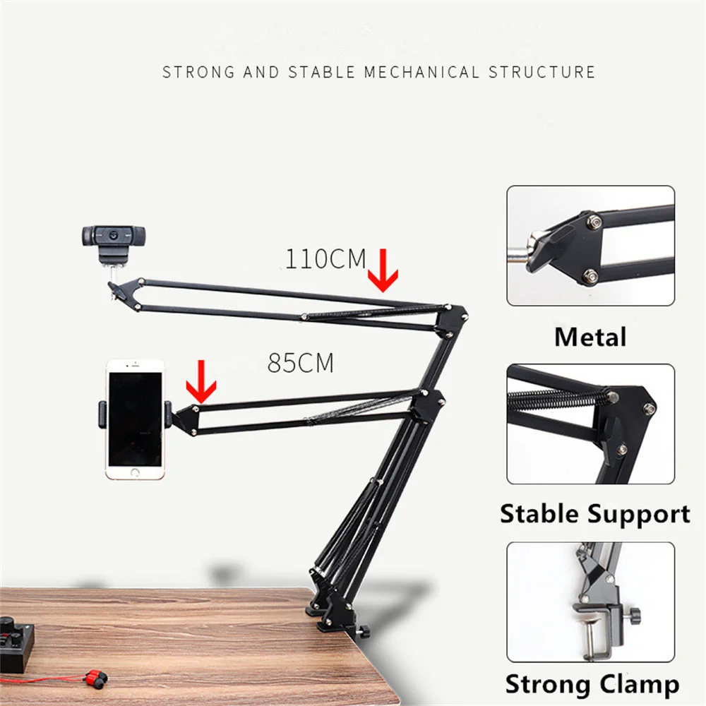 Magic Articulated Arm Bracket with Fill Light for Smartphone Camcorder Action Camera Gopro Clamp Wall Mount Tablet Webcam Studio