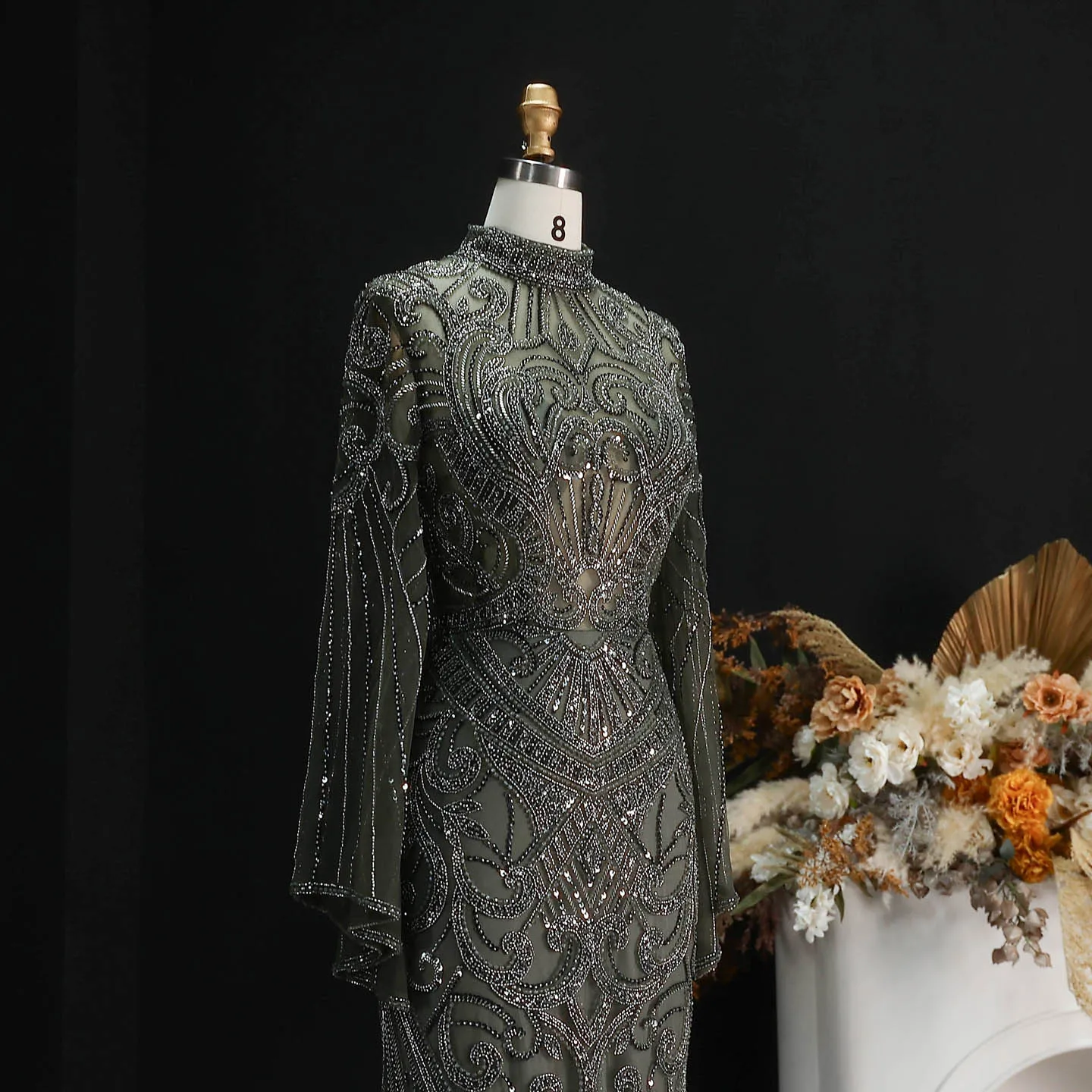 Sharon Said Abendkleider Luxuriöse Meerjungfrauenkleider mit Hohem Kragen und Langen Ärmeln, Funkelnde Pailletten-Formelle Kleider für Abschlussball und Party, Elegantes SS055 Maßgeschneidert – Detail 19