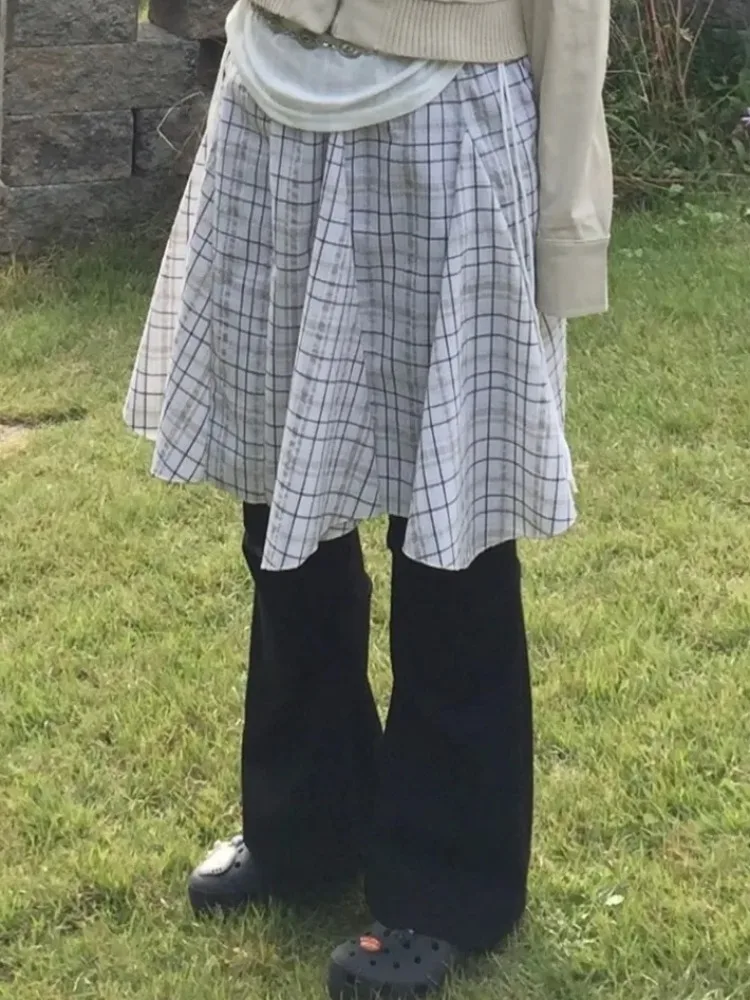 

Chic Vintage High Waist Plaid Skirt with Overlap Irregular Hemline for Young Women Commute Sle Spring Autumn Wear
