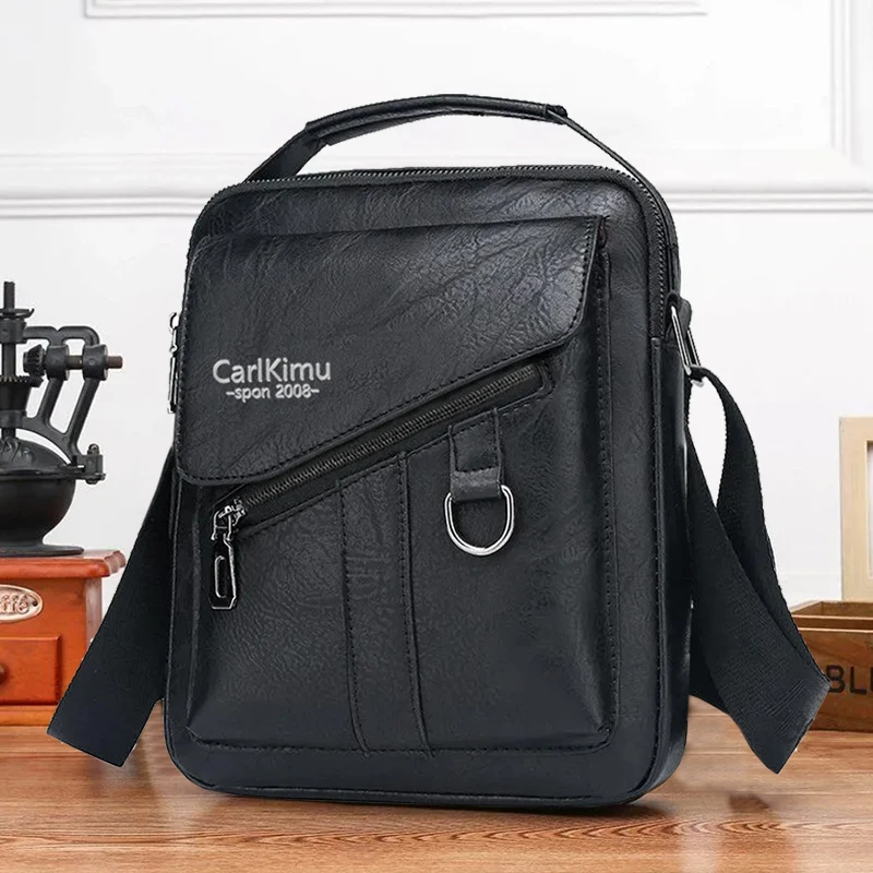 Men Vintage Brown Leather Shoulder Bag CarKimu Crossbody Messenger Bag with Zipper Pocket Casual Business Handbag for Daily Use