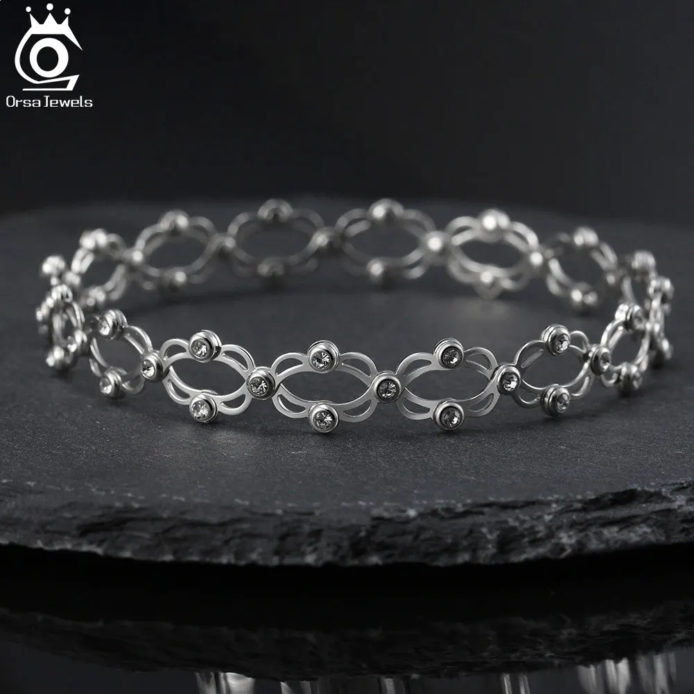 Imagem -05 - Orsa Jewels-genuine 925 Sterling Silver Pulseira Removível para Mulheres Pulseira cz Ajustável Jóias de Festa Moda Único Lmb02