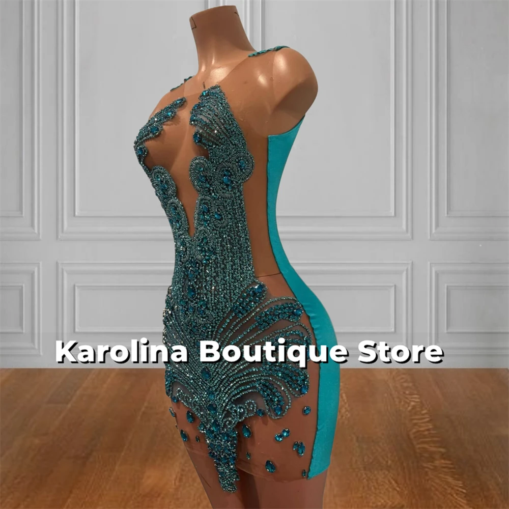 Turquoise Short Mermaid Prom Dresses Beaded Rhinestones Baddie Dress For Birthday See Thru Mini Cocktail Gowns Customized