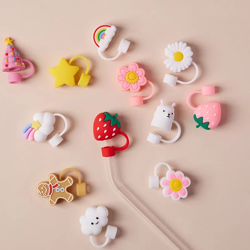 

Cute Strawberry Straw Cover Caps Cup 40 oz Tumbler Accessories Kawaii Silicone Straw Toppers Cap 10mm Straws