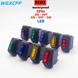 KCD3 Waterdicht Rocker Switch On-Off/On-Off-On 3Pin,2/3 Positie, elektrische Apparatuur Met Verlichting Power,15A 250VAC/20A 125VAC