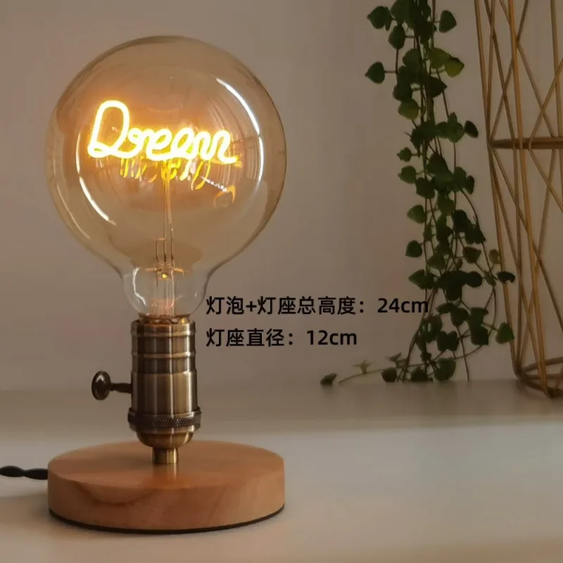 Edison Led Filament Bulb 220V E27 4W 2300K  Retro Style Curved Letter Home Love Dream Desk Lamp Decorative Night Light