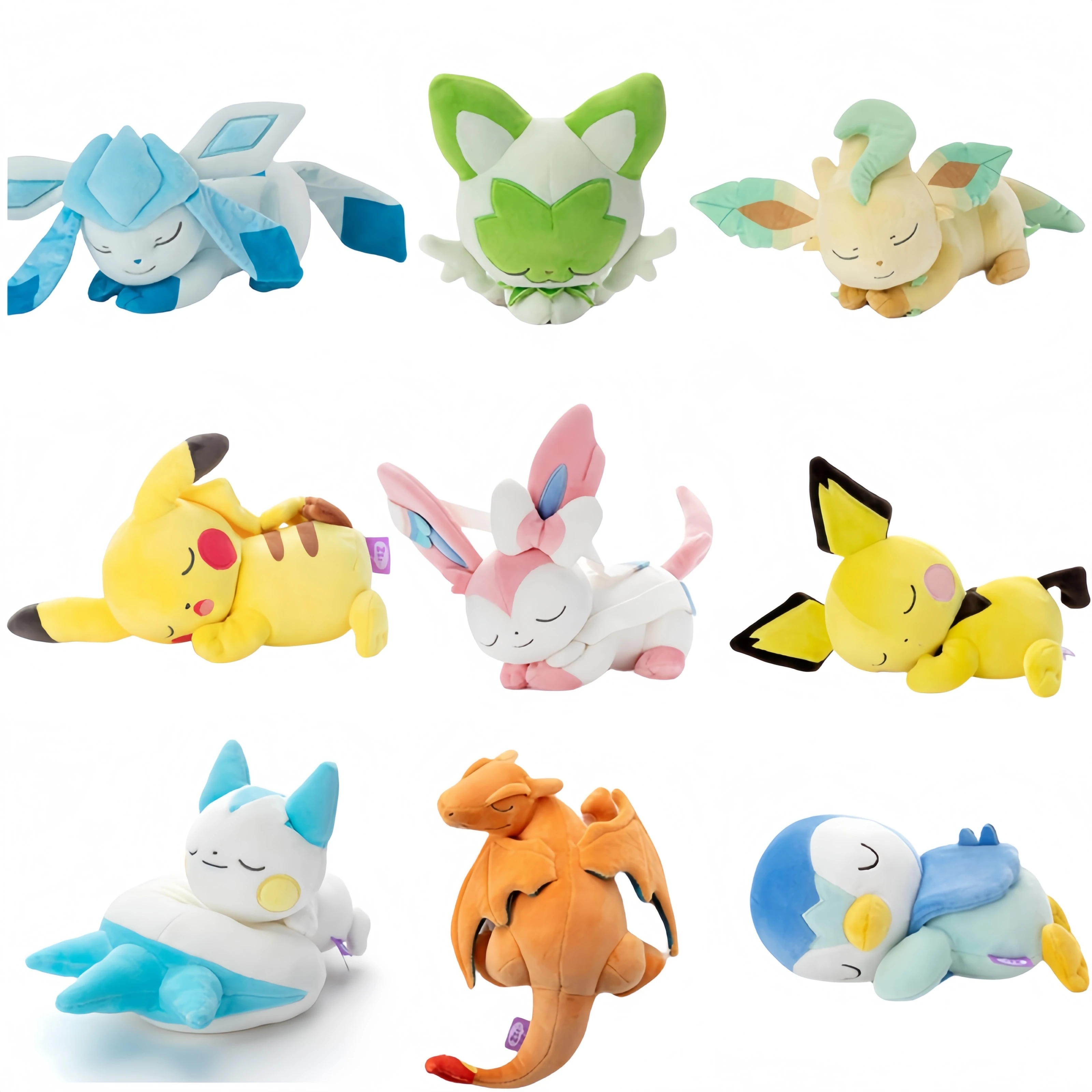 

Новая спящая игрушка Pokemon Pikachu Sprigatito Pochirisu Pawmi Charizard Gengar, плюшевая игрушка Eevee Evolution Glaceon Leafeon Sylveon Doll
