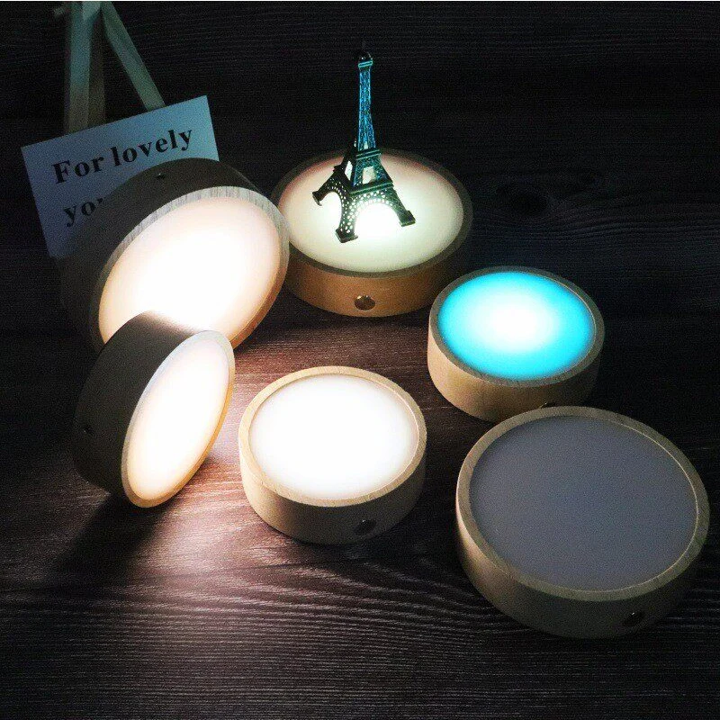 LED Night Light Base 60MM Wooden Round  Art Display Holder USB Lamp Holder For Crystals Glass Ball Resin Art Decoration