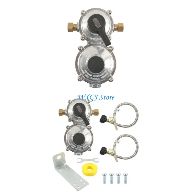 

37JE Motorhomes Caravans Campers Double Port Gas Regulator For Outdoor Cooking Heaters Barbecue & Stable Pressure Regulation