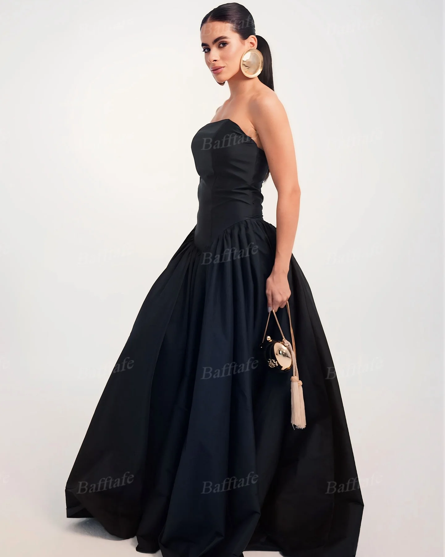 Bafftafe A Line Customized Long Evening Dresses Strapless Low Waistline Formal Party Prom Dress Women Red Carpet Pageant Gowns