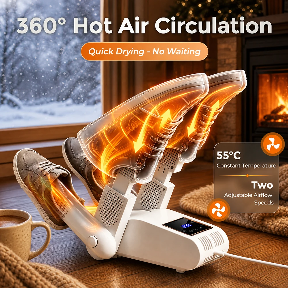 Shoe Dryer Portable Electric Shoe and Boot Dryer 180° Folding Design Smart Display for Shoes Gloves Hats Socks Ski Boots