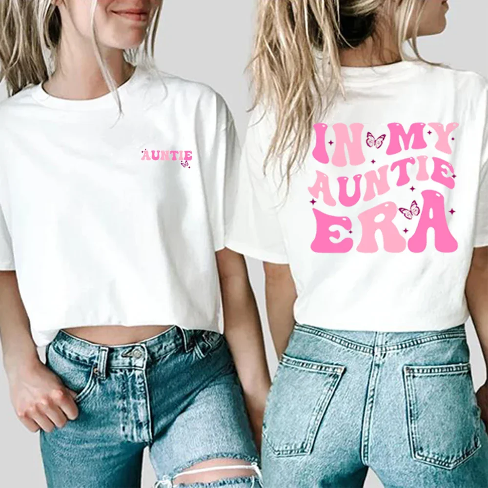 In My Auntie Era Shirt Aunt Era Shirts Funny Aunt Tshirt Baby Announcement for Aunt Tees Trendy Harajuku Casual Tops Y2k Top