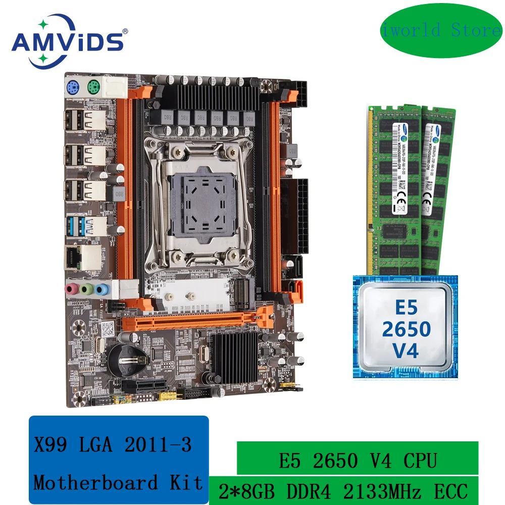 

X99 Motherboard Kit Xeon with Intel E5 2650 V4 LGA 2011-3 and 2*8GB DDR4 2133MHz RECC Memory Combo Set SATA3.0 USB3.0 M.2 NVME