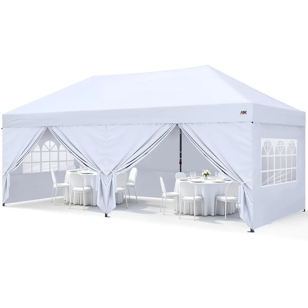 10x20 Pop Up Canopy Tent, Enclosed with Zippered Walls, White