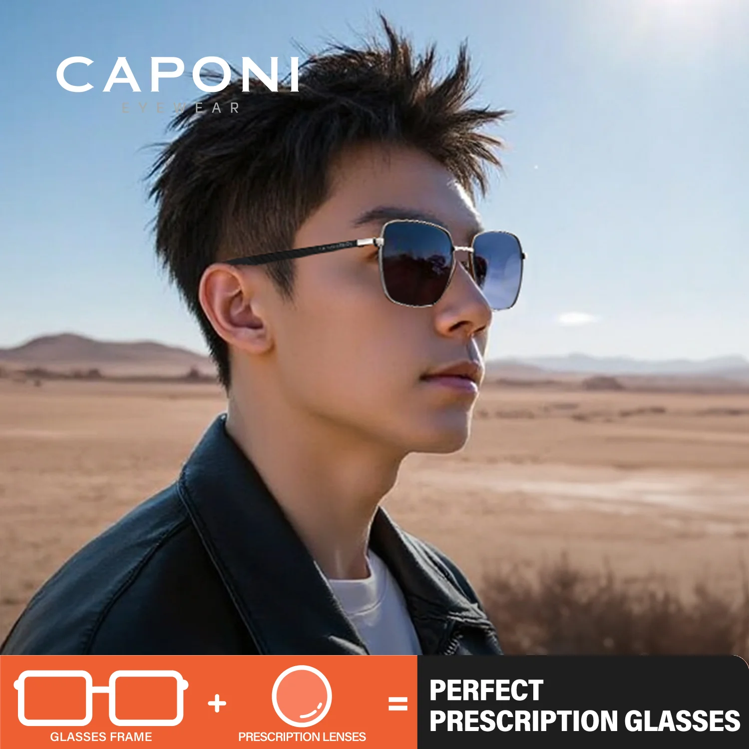 CAPONI وصفة طبية الاستقطاب الرجال النظارات الشمسية للرؤية الليلية ألياف الكربون قصر النظر نظارات القراءة التقدمية ظلال سوداء PJ34713