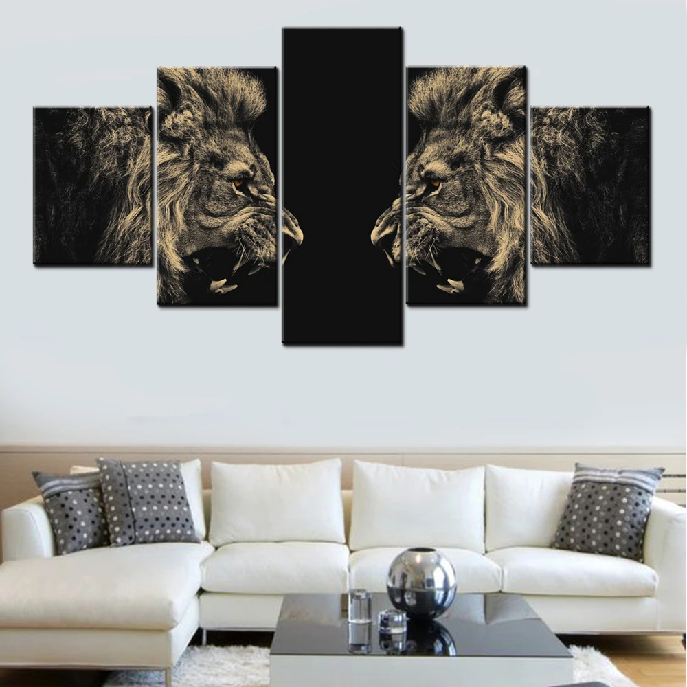 

5 Pieces Canvas Wall Arts Poster Painting Animals Lion Poster Painting Wallpaper Home Decor Picture Printing Living Room Artwork
