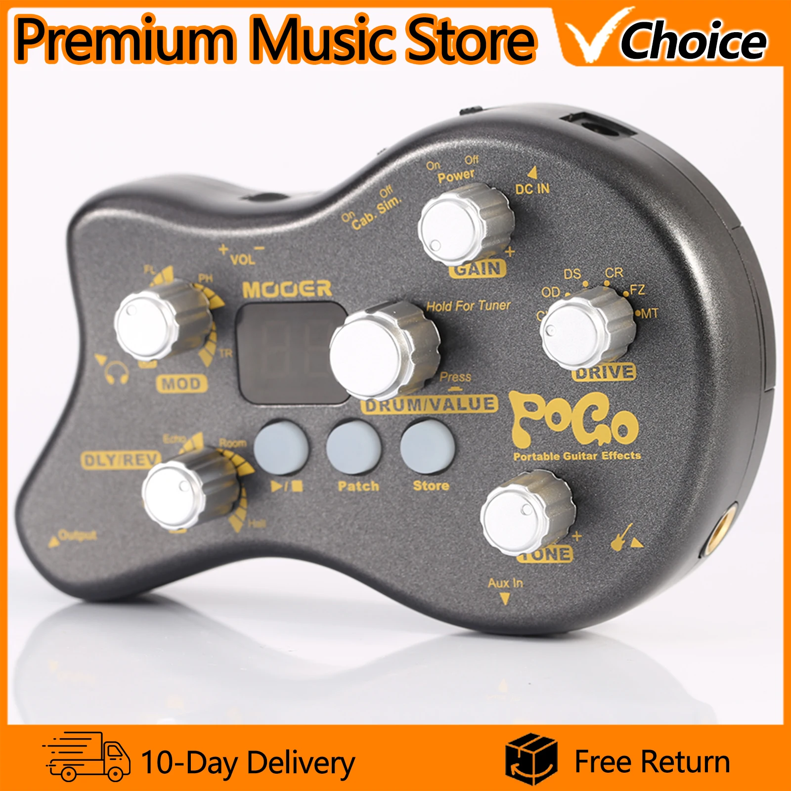 MOOERGuitar Multi Effects Pedal Processor  PE50 Pogo Black Portable Guitar Pedal 15 Effect Types 40 Drum Rhythms Tuning Function