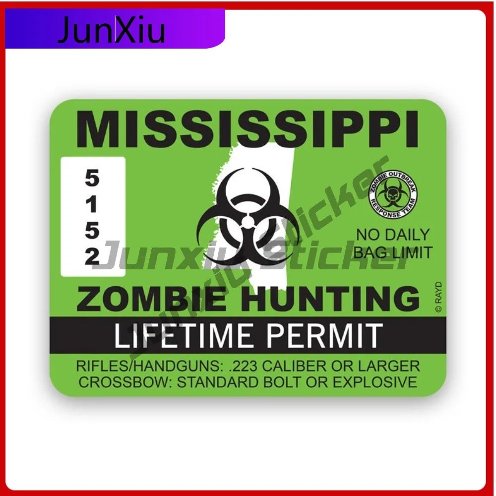 

Mississippi Zombie Hunting Permit Stickerwaterproof Outdoor Cool Bumper Waterproof Vinyl Decal For Laptops Decor Sticker
