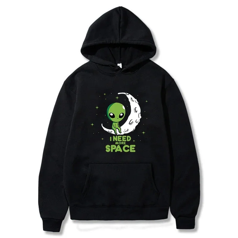 Hot selling men's hoodies I need more space Green alien print hoodies for men and women retro casual