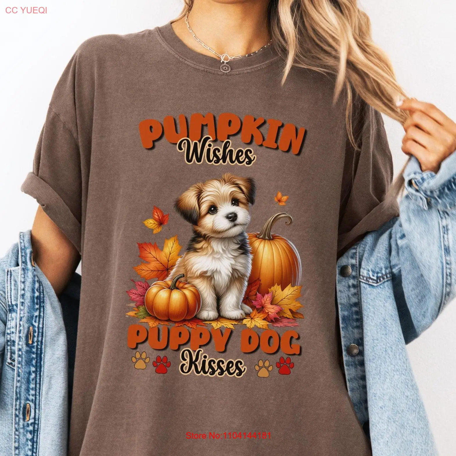 Puppy Dog Fall T shirt Pumpkin Wishes Holiday Thanksgiving Autumn Leaves Comfort Colors 1717 Lover for Women