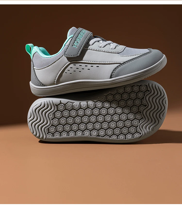 HOBIBEAR Kinder-Schuhe mit breiter Zehenpartie, großes Kind, Barfuß-Hakenschlaufe, minimalistische Turnschuhe, Kunstleder-Mesh-Schuhe – Detail 5