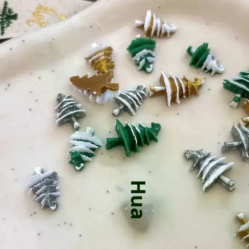 18/50Pcs Creative Gold Silver Christmas Tree Resin Nail Charms Resin Stereo Nail Art Decorations DIY Nails Accessories