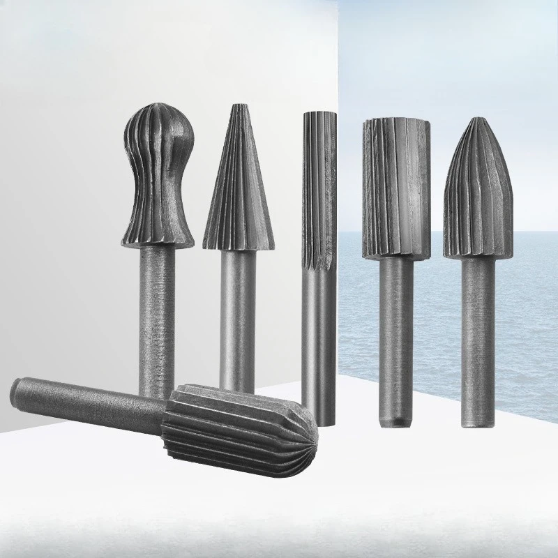 6Pcs/set Rotary Files Set 6mm Shank Wood Carving Burrs Woodworking Grinding Polishing Bits for Rotary Tool Wood Carving Tools