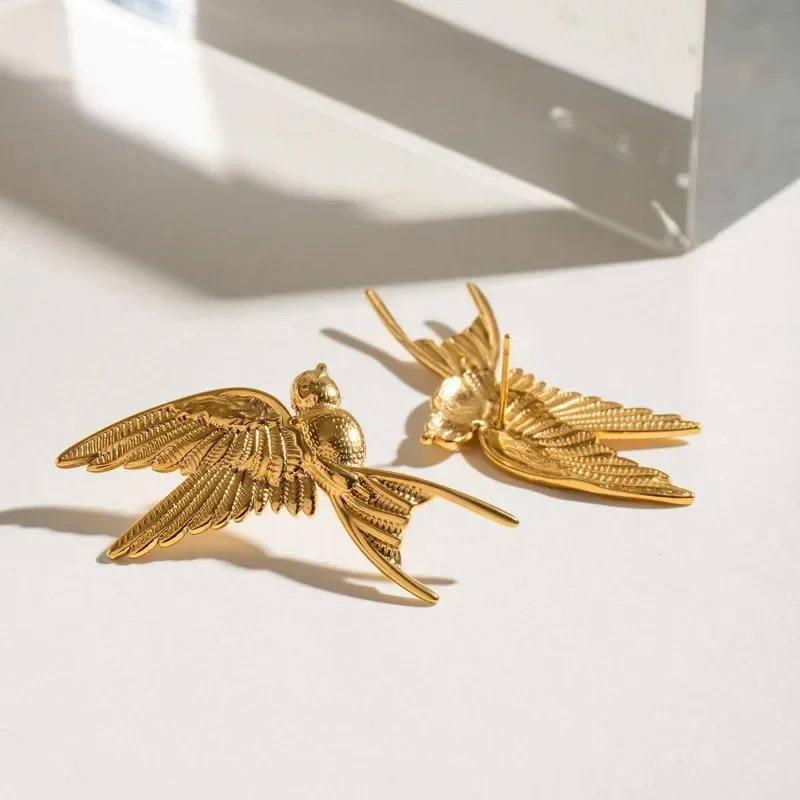 Minar Unique Metallic Dove of Peace Pendant Dangle Earrings for Women Non Tarnish Titanium Steel 18K Gold PVD Plated Jewelry view 4