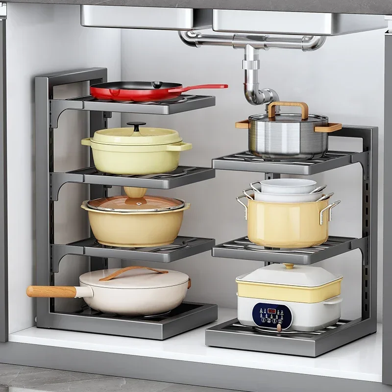 

Kitchen rack Pot rack Stainless steel household pot storage rack Under sink cabinet Nail-free wall hanging