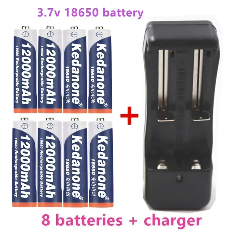 New 3.7V 18650 rechargeable battery 3.7V 18650 12000mah Li ion battery for flashlight battery + charger