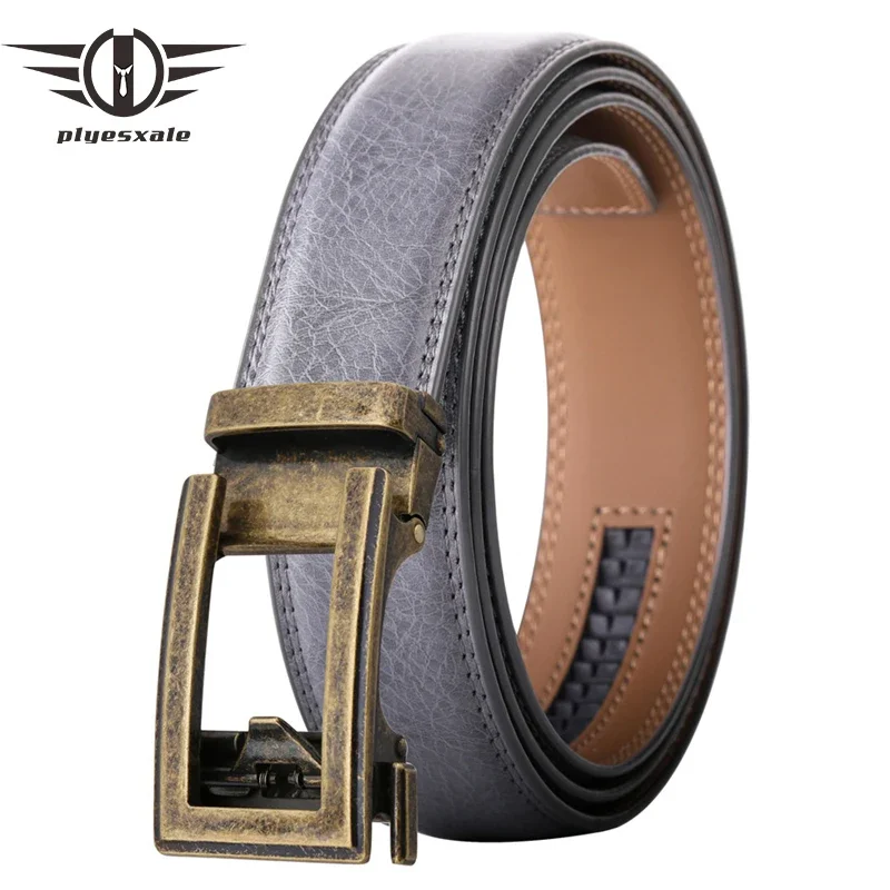 

Plyesxale Men Belts Original Design Luxury Automatic Buckle Belts For Men Black White Brown Gray Cowskin Leather Belt Man B668