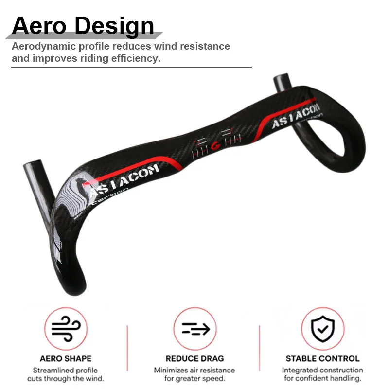 ASIACOM Full Carbon Aero Road Bike Drop Bar Racing Handlebar Internal Cable Routing 400-440mm Bicycle Cycling Parts