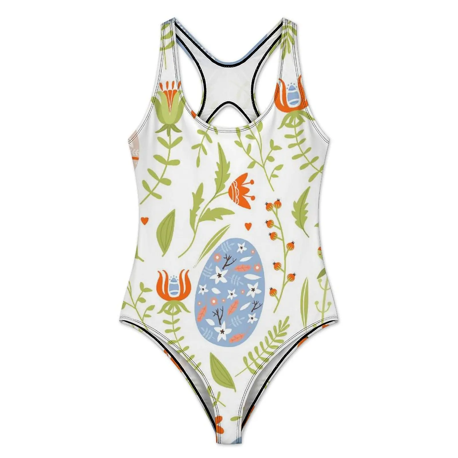 Colorful Easter Eggs Swimsuit Flower Bunnies Collection Push Up Swimwear One Piece Holiday Rave Bathing Suits Bodysuit Sexy
