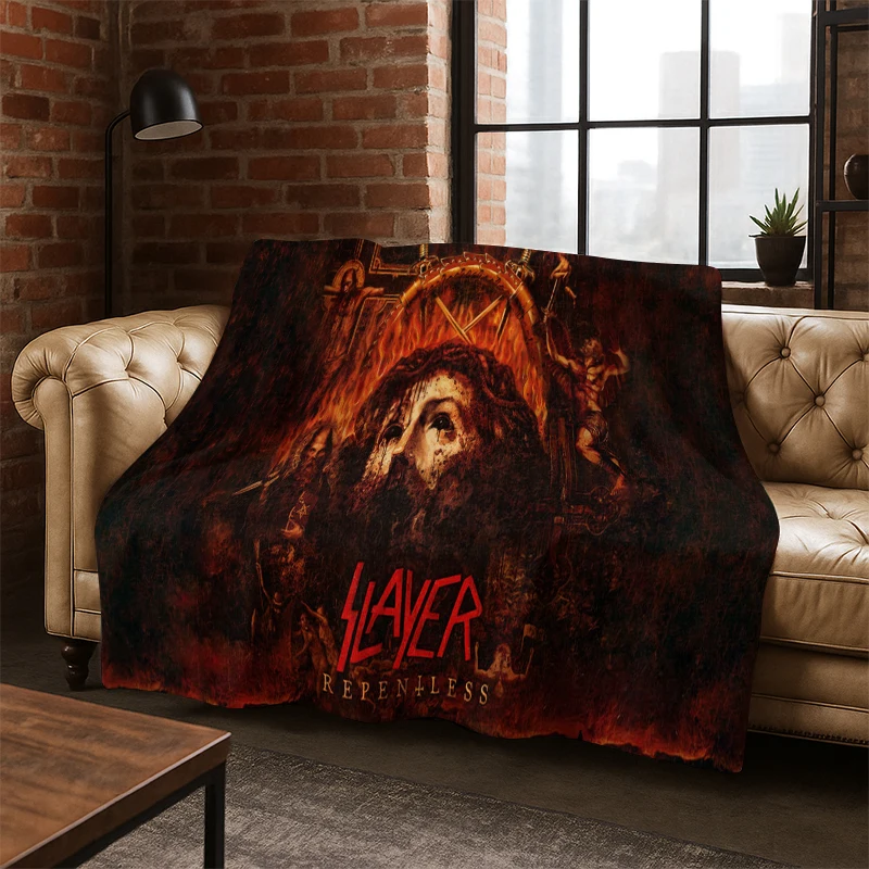 3D Slayer Heavy Metal Rock Band Flanelldecke, weiche, warme Decke, Überwurfdecke für Schlafzimmer, Wohnzimmer, Bett, Reisen, Picknick