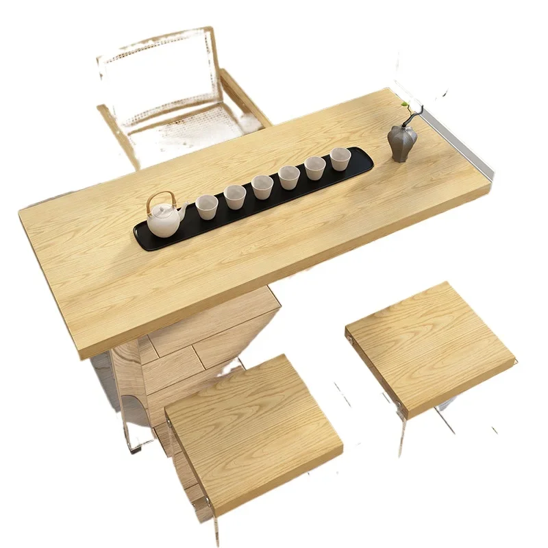 

acrylic, balcony solid wood, tea table and chairs, combination, suspended ash wood, tea tray kettle, tea making integrated