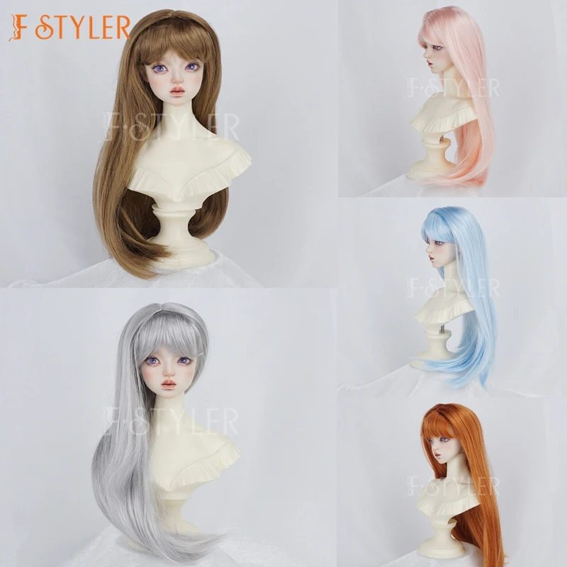 

FStyler BJD Волосы с челкой Длинные шелковистые мягкие синтетические мохеровые волосы 1/3 Парик куклы на среднем проборе для девочек Красивые игрушки Парики Серый Розовый Синий