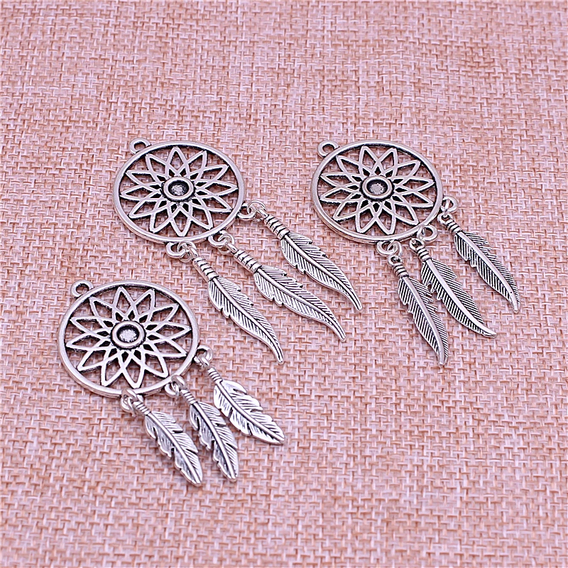  10pcs/lot Vintage Tree Feather Dream Catcher Charms for Jewelry Making Diy Metal Dream Catcher Charms