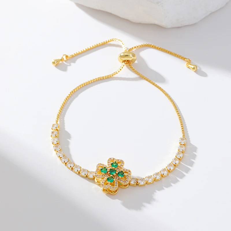 EILIECK Neue Mode Edelstahl Rotierendes Grünes Kleeblatt Zirkon Halsketten-Armband-Set für Frauen Trendiger Wasserdichter Schmuck Geschenk – Detail 22