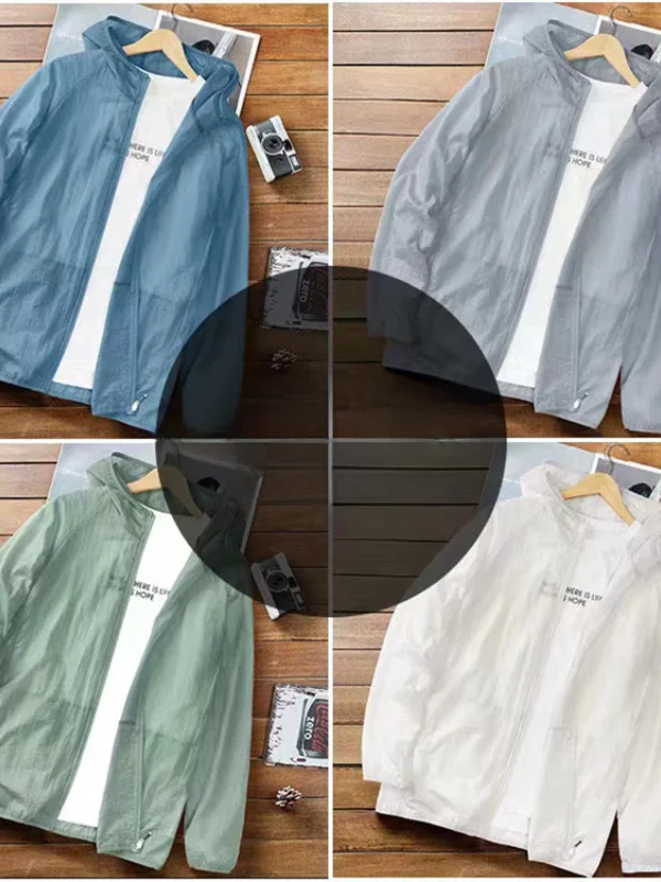 Ice Silk Thin Sun Protection Clothing Men's Summer Breathable Skin Jacket Fishing Sun Protection Suit Jacket Open Cardigan Ou...