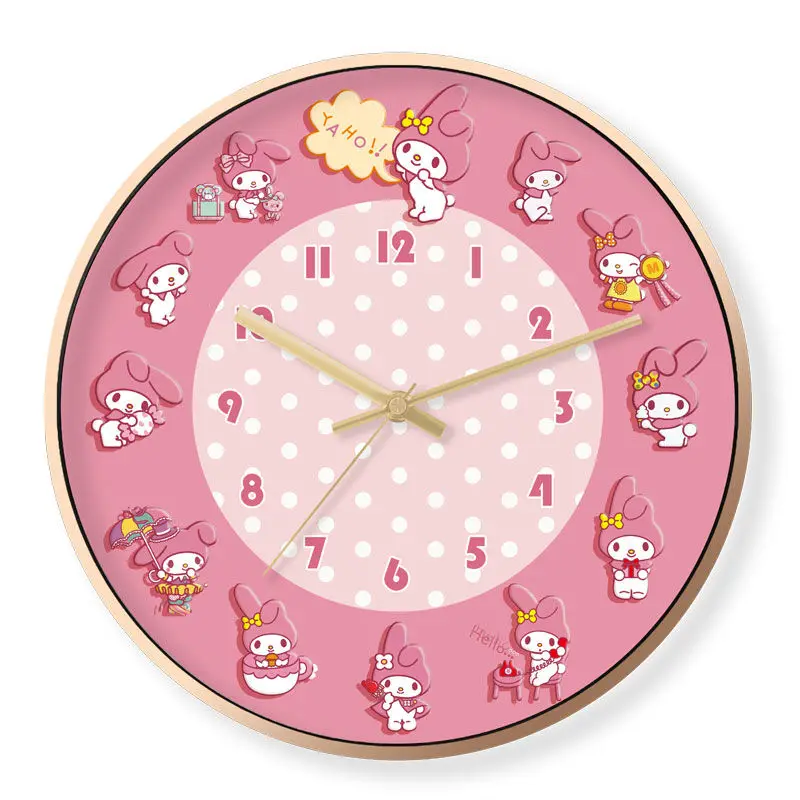 Kawaii Sanrio Mymelody Wall Clock Princess Cute Cartoon Silent Time Home Clock Girl Girl Heart Bedroom Clock