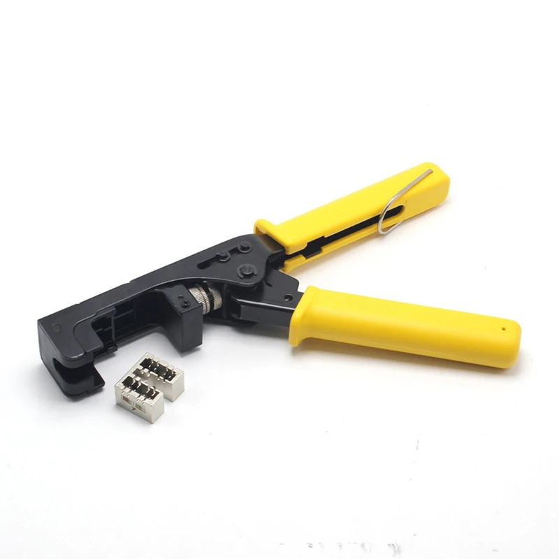คีมยำหัวปมเครือข่าย RJ45พร้อมตะขอ180 ° โมดูลสายเคเบิลเครือข่ายคีมยำหัวเครื่องตัดลวด Cat7 Cat6 Cat5e