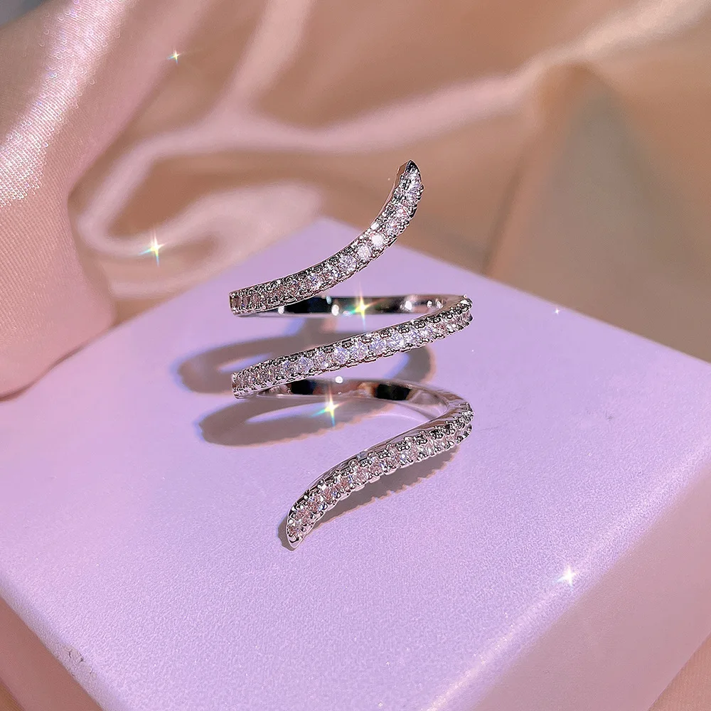 Women's 925 Silver Geometric Zircon Ring, Irregular Design