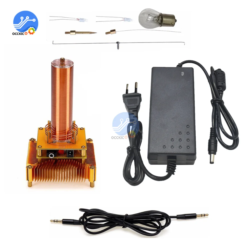 Musical Tesla Coil Music Plasma Speaker DC8-32v Plasma Music Tesla Coil Module Golden With Acrylic Shell EU/US Power Plug