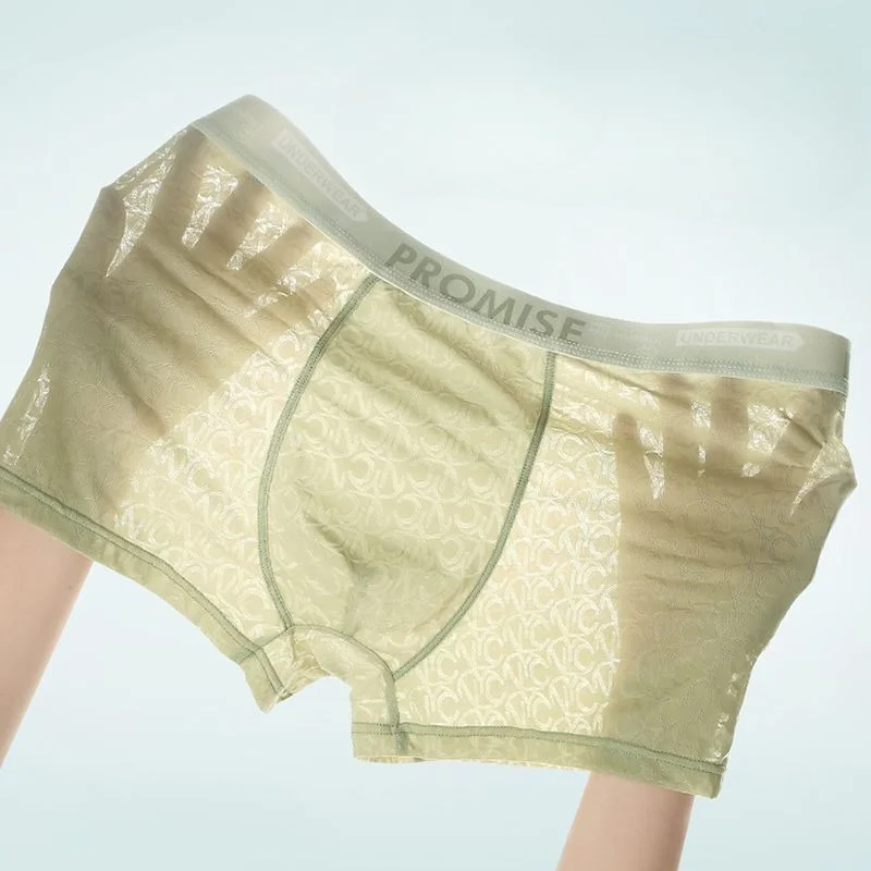 High-grade Ice Mesh Eyes Jacquard Men's Underwear Sexy Boxers Breathable Seamless Quick Drying Boxers with Thin Split Comfort